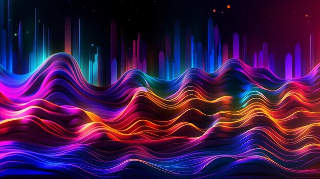 Vibrant Neon Background con Tech Waves generato dall'AI