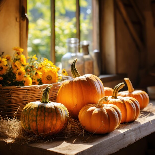 Vibrant Pumpkin Variety Shelf con una diversità di colori e tipi di zucca Generative AI