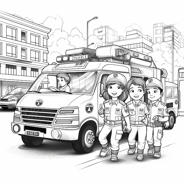 Vibrant Responder Libro da colorare per bambini Camion ambulanza animato senza ombreggiatura