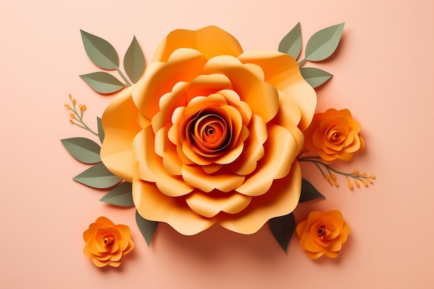 Vibrant Rose Paper Flower Design Light Orange Generative AI