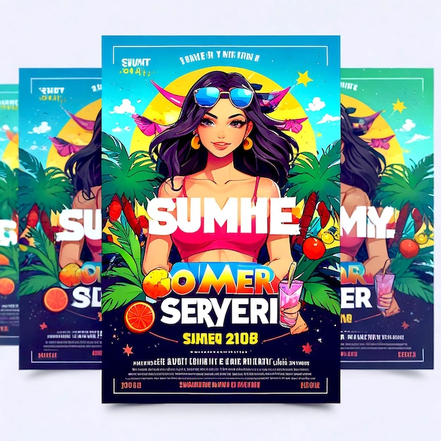 Vibrant Summer Party Flyer Design Template per eventi in spiaggia