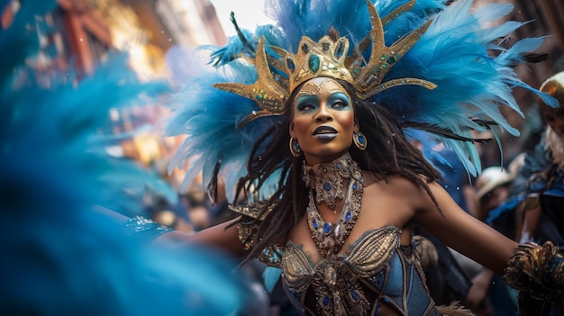Vibrante ballerina del Carnevale di Rio in un costume stupendo