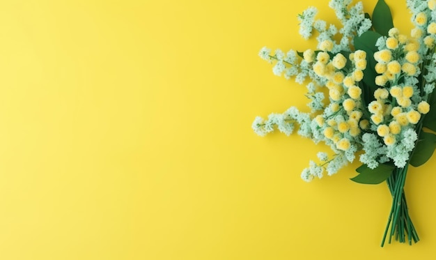 Vibrante bouquet di fiori di mimosa su uno sfondo verde lussureggiante Freschi fiori gialli AI Generativo