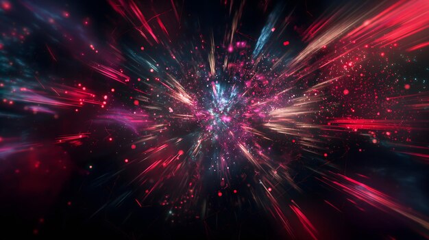 Vibrante esplosione cosmica con particelle incandescenti e luce scintillante
