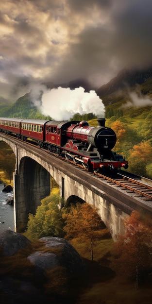 Vibrante Fantasy Paesaggio Treno A Vapore Sul Viadotto Glenfinnan
