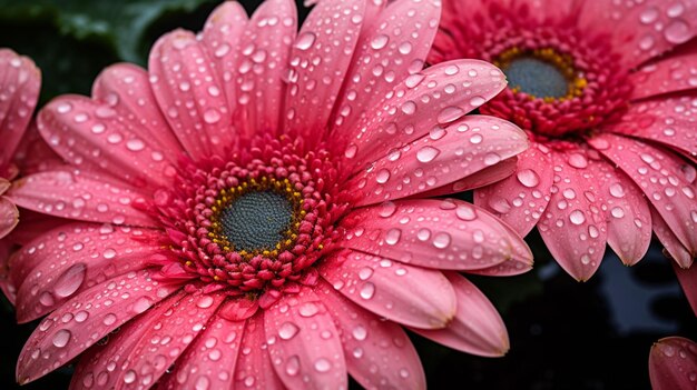 vibrante fiore di gerbera margherita bagnato di rugiada nel giardino formale