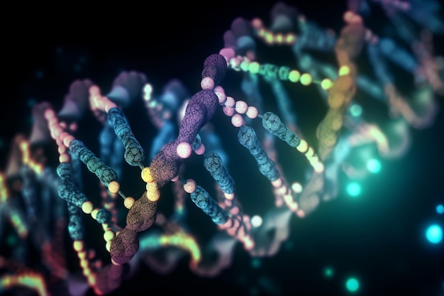 Vibrante illustrazione 3D della replicazione del DNA in dettaglio microscopico