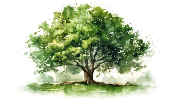 Vibrante illustrazione ad acquerello di un albero verde isolato su sfondo bianco