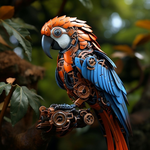 Vibrante Jungle Parrot Orange Blue Generative AI