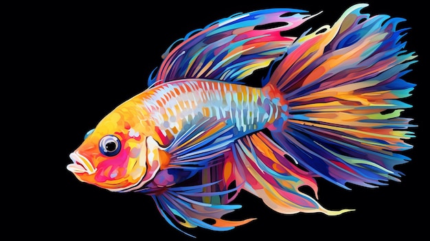 Vibrante pesce siamese illustrazione su sfondo nero