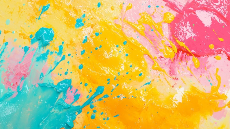 Foto vibrante pittura ad olio astratta con vortici giallo-rosa e blu che aggiungono un tocco moderno alla decorazione pessute energetiche e schizzi creano un'atmosfera dinamica perfetto sfondo colorato per qualsiasi stanza