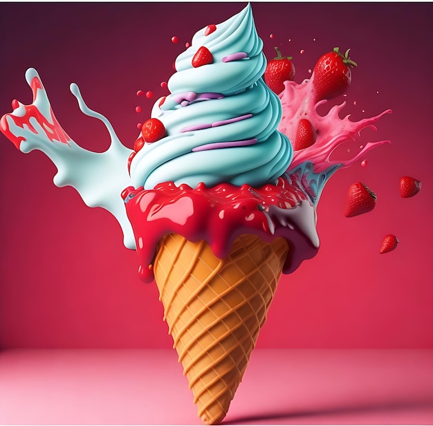 Vibrante pittura astratta Cono gelato sciolto con bellissimi colori miscelati, un effetto affascinante