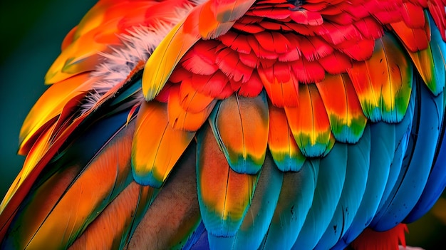 Vibrante piuma di pappagallo da vicino dettagli colorati foto della natura perfetta per gli sfondi tessuta di uccelli esotici AI