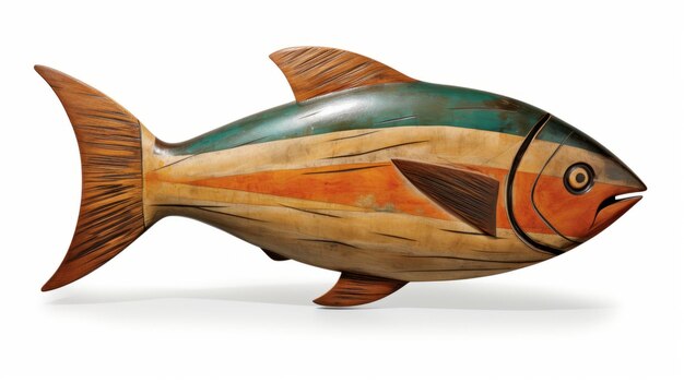 Vibrante scultura di pesce in legno una fusione di George Catlin e arte Hopi