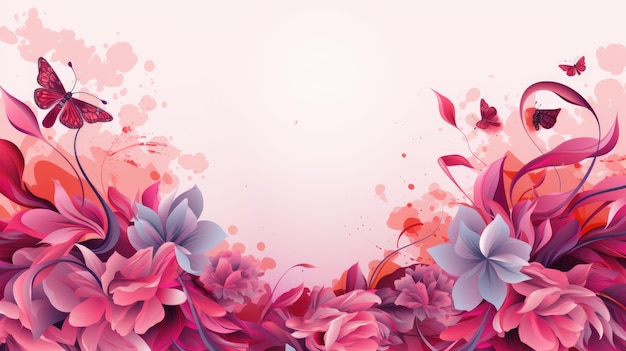 vibrante sfondo floreale con un nastro rosa prominente al centro