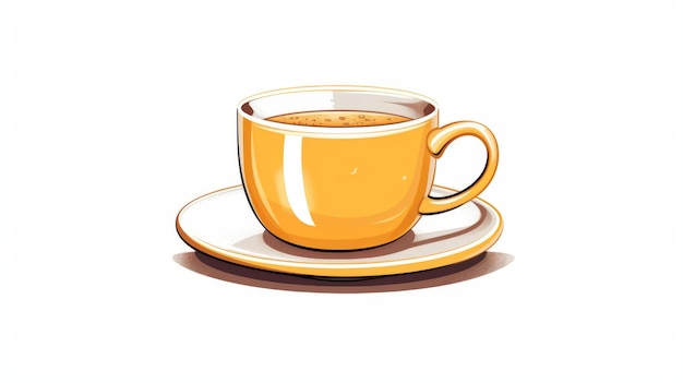 Vibrante tazza di caffè e piattino illustrazione in stile flat shading
