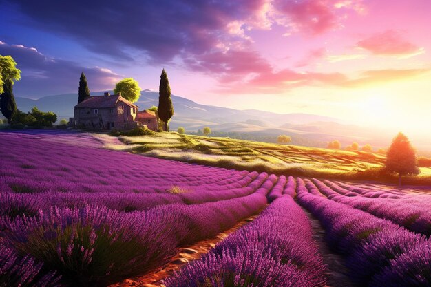 Vibranti campi di lavanda che si estendono all'orizzonte