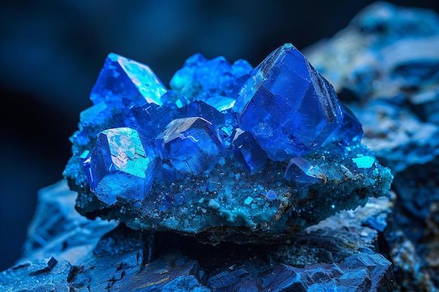 Vibranti cristalli di azurita e malachite con una tonalità blu brillante