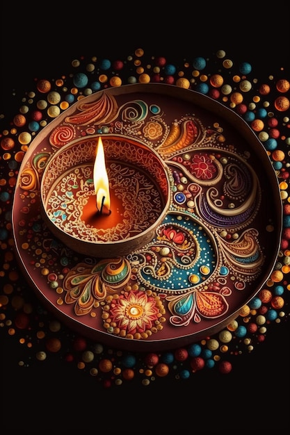 Vibranti decorazioni festive con candele colorate per le celebrazioni del Diwali indiano