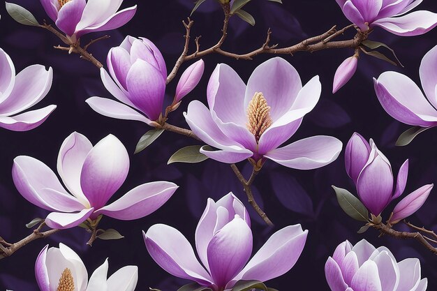 Vibranti fiori di magnolia viola nella luce mattutina generativa AI