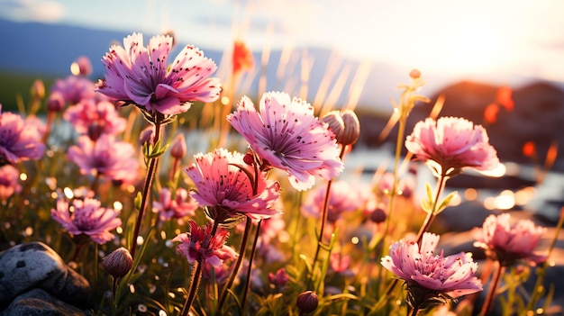 Vibranti fiori selvatici sbocciano in un prato che mette in mostra la natura