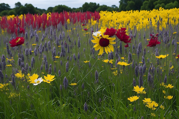 Vibranti fiori selvatici sbocciano nel paesaggio rurale dei prati