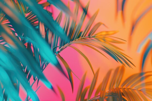 Vibranti foglie di palma tropicale in colori olografici minimale surrealismo