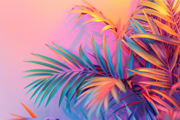 Vibranti foglie di palma tropicali a colori al neon olografici Concept estivo