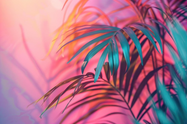 Vibranti foglie di palma tropicali in colori olografici arte concettuale surreale