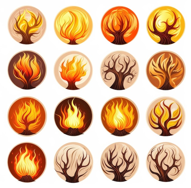 Vibranti icone di fuoco e legno di Mageweave sul paesaggio spirituale generate dall'intelligenza artificiale