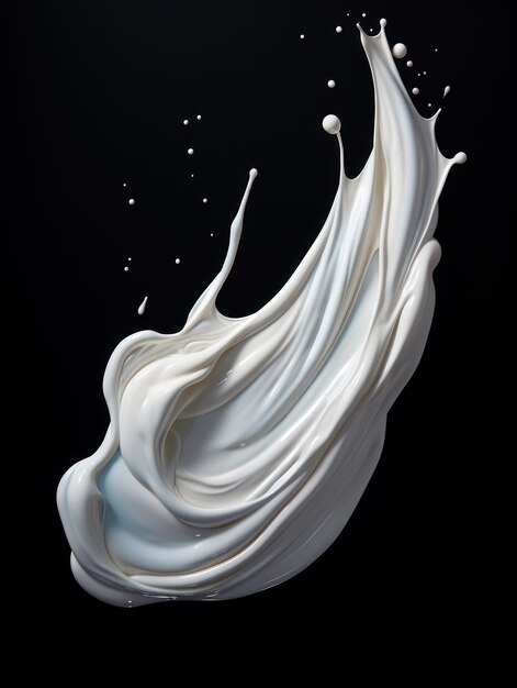 Vibranti spruzzi di yogurt in mezzo all'aria su uno sfondo di studio nero isolato