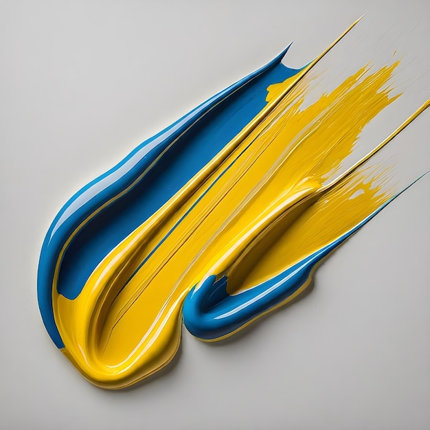 Vibranti tratti di pittura ad olio giallo e blu su uno sfondo bianco