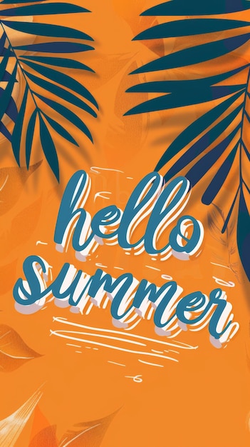 Vibrazioni estive su una tee arancione con disegno di foglia di palma e carattere blu elettrico