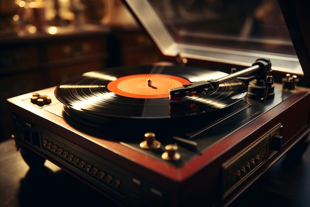 Vibrazioni nostalgiche di vinile vintage su un lettore di dischi antico