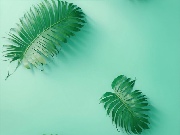 Vibrazioni tropicali foglie di palma su sfondo turchese pastello