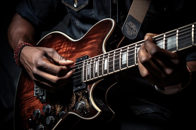 vicino a mano suonando la chitarra elettrica