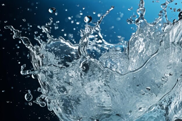 Vicino a una goccia d'acqua limpida che cade con le onde splash purezza riflesso liquido macro trasparente