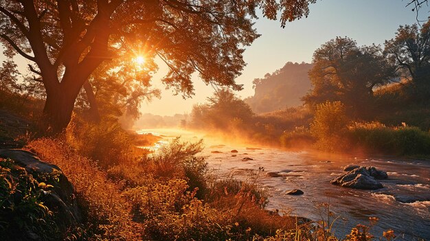 Vicino al fiume al mattino presto