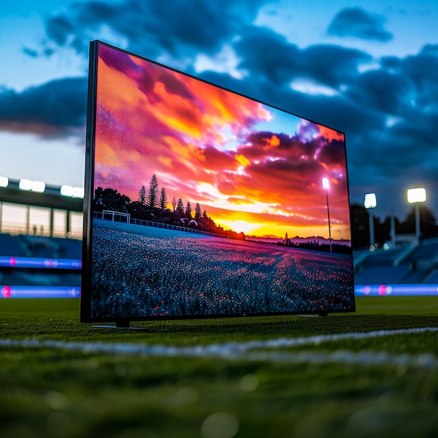 vicino massiccio LED TV stand al centro di un campo da calcio HDR Sony A7