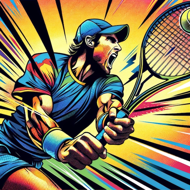 Victory Cheer Pop Art Il giocatore di tennis trionfa