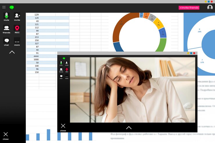 Photo video chat virtual conference tired bored employee