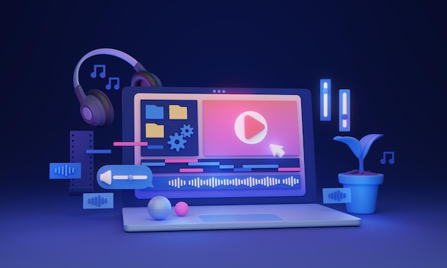 video editing software concept 3d illustration app for media production