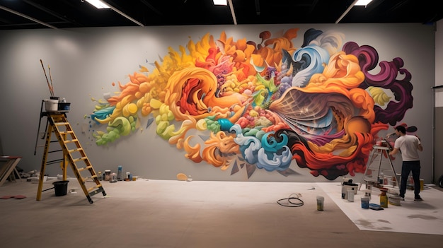 Video in timelapse che mostra l'evoluzione di un murale dal concetto al completamento