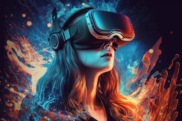 Viene mostrata una donna che indossa un visore per la realtà virtuale.