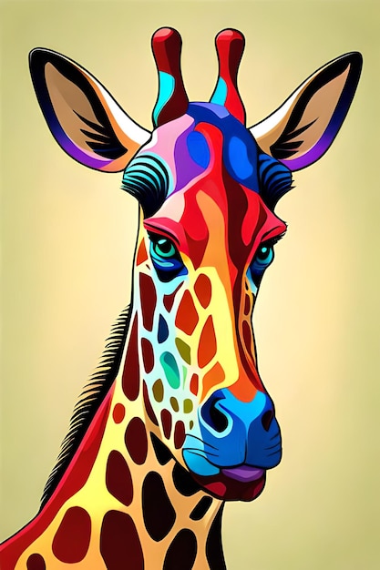 Viene mostrata una giraffa colorata con una lingua blu.