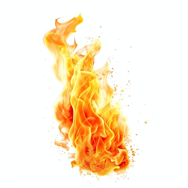 Viene mostrata una palla di fuoco con uno sfondo bianco e la parola fuoco su di essa.