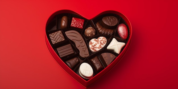 Viene mostrata una scatola di cioccolatini a forma di cuore.