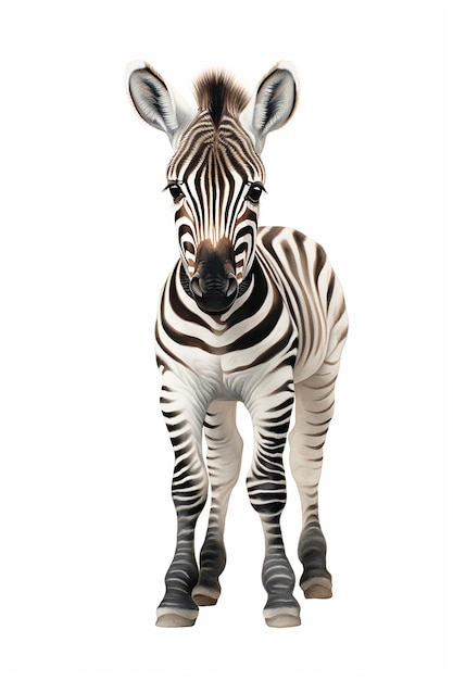 viene mostrata una zebra con uno sfondo bianco.