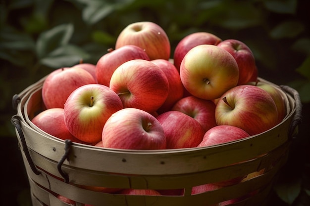 Viene mostrato un cesto di mele con la parola mela sul fondo.