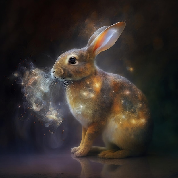 Viene mostrato un coniglio con una scia di fumo dietro di esso.